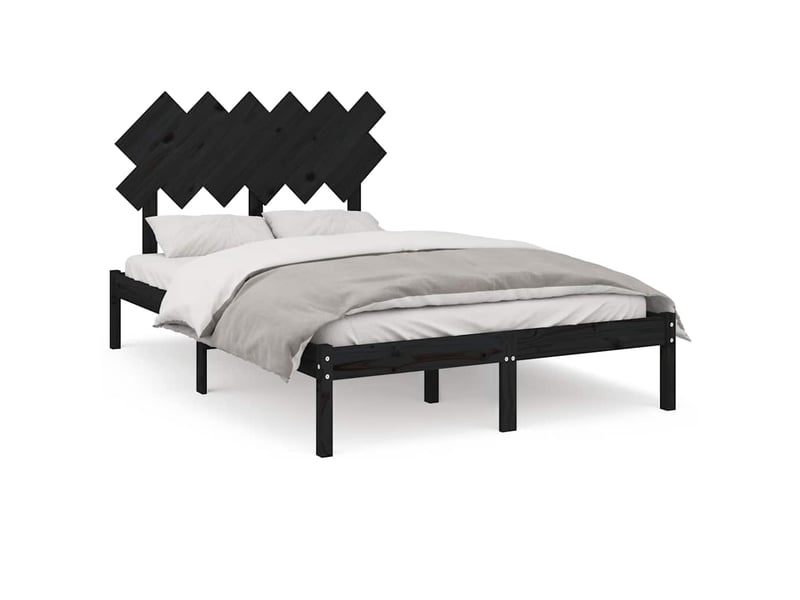  Lit double- lit adulte -  cadre de lit sans matelas noir 135x190 cm bois massif  - Conforama A