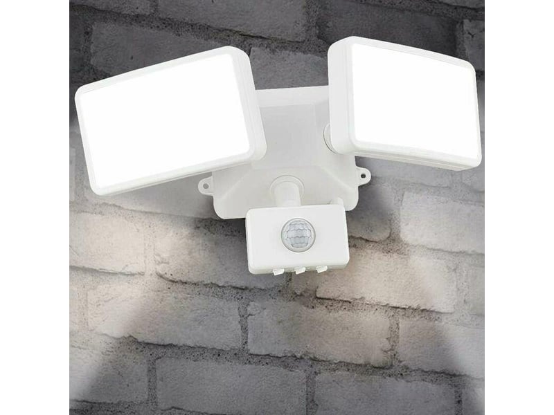  Luminaire de secours extérieur avec détecteur de mouvement, projecteur led 1200lm avec pir, alimenté par le secteur, blanc froid, double tête, 100 w  - Conforama B