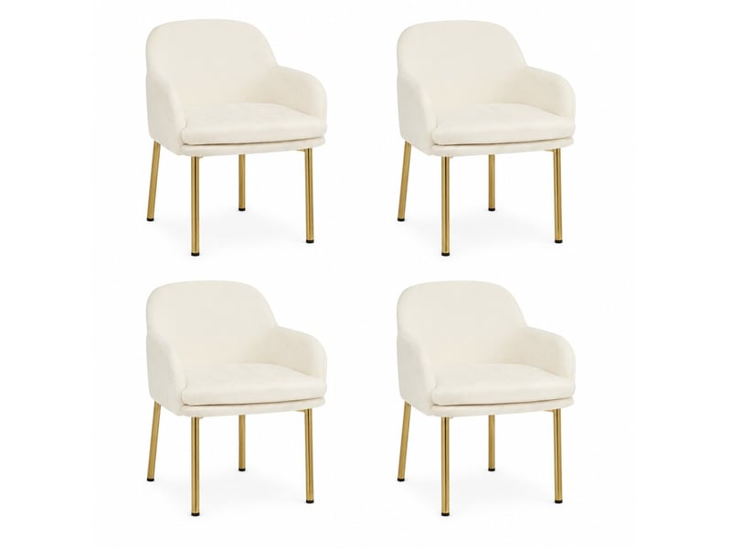  Lot de 4 chaises de salle à manger, moderne, dossier incurvé, assise large, métal doré, blanc  - Conforama A