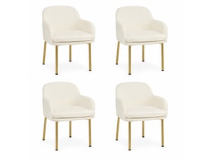 Lot de 4 chaises de salle à manger, moderne, dossier incurvé, assise large, métal doré, blanc