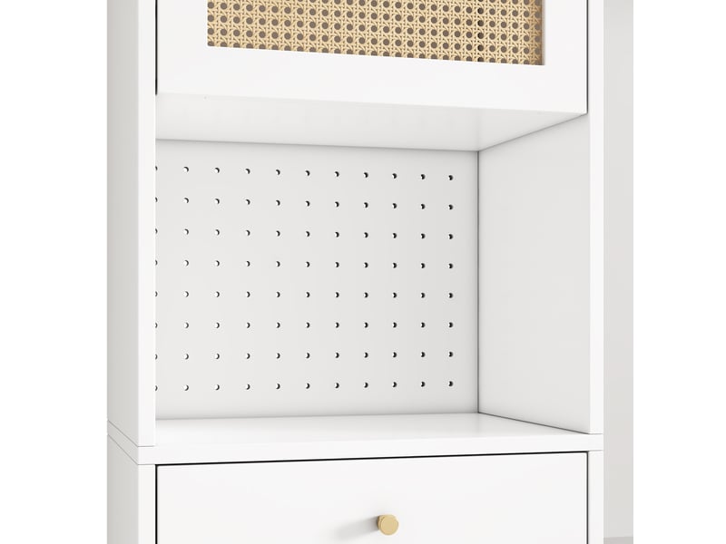  Vestiaire avec banc à chaussures et miroir 99x35x180 cm, blanc et naturel  - Conforama E