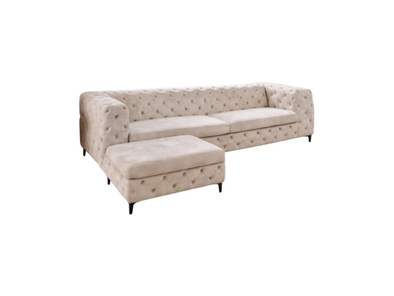  Canapé + pouf velena champagne capitonné – ensemble baroque en velours avec pieds métal noirs  - Conforama A