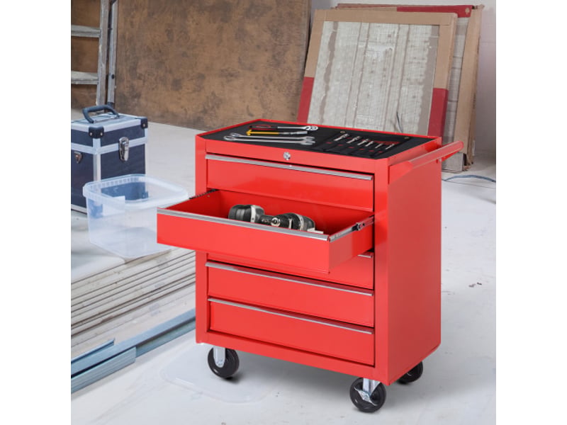  Servante d’atelier mobile en acier rouge, 5 tiroirs verrouillables, tapis eva, charge max. 150 kg  - Conforama D