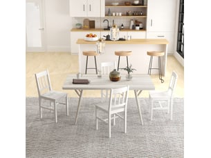 Set de 4 chaises moderne avec dossier, bois, blanc, idéal pour cuisine et salon
