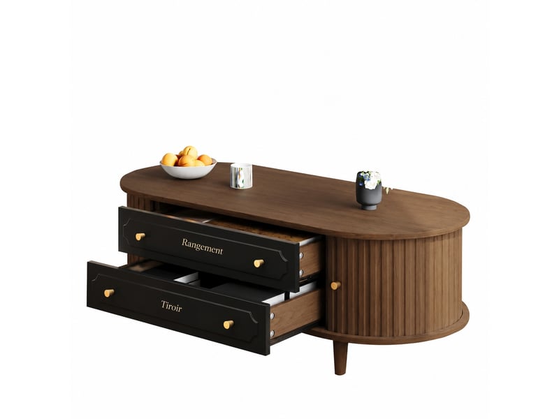  Table basse avec deux tiroirs, effet noyer et noir, 100 x 50 x 36 cm  - Conforama A