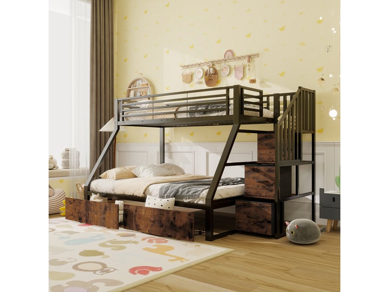 Lits superposés 90140 × 200 cm métal noir, escalier et 2 tiroirs sous le lit IKSETERA TRADING LTD - Conforama B