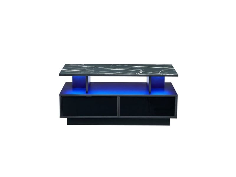  Table basse moderne effet marbre, noire, à deux niveaux avec 2 tiroirs et niche ouverte, 90 x 50 x 41  - Conforama A