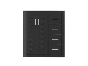 Meuble vasque noir avec lavabo intégré, tiroirs et portes amorties 76 cm