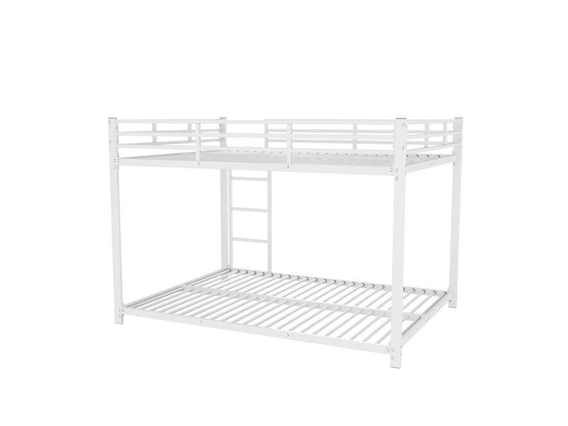 Lit superposé 140x200 blanc, lit enfant en métal avec sommier à lattes, cadre de lit robuste pour chambre, gain de place. - Conforama W