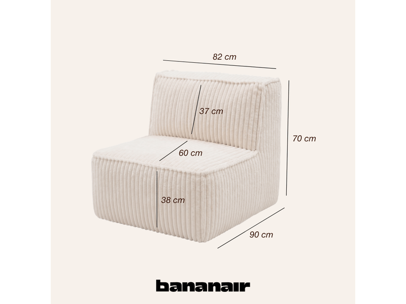 Module central déhoussable pour canapé modulable velours côtelé 90x82 cm blanc cassé - Conforama C