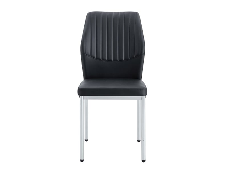  4 chaises salle à manger - style léger-luxe, dossier noir pu à motif vertical, pieds métal argenté  - Conforama A