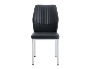 4 chaises salle à manger - style léger-luxe, dossier noir pu à motif vertical, pieds métal argenté