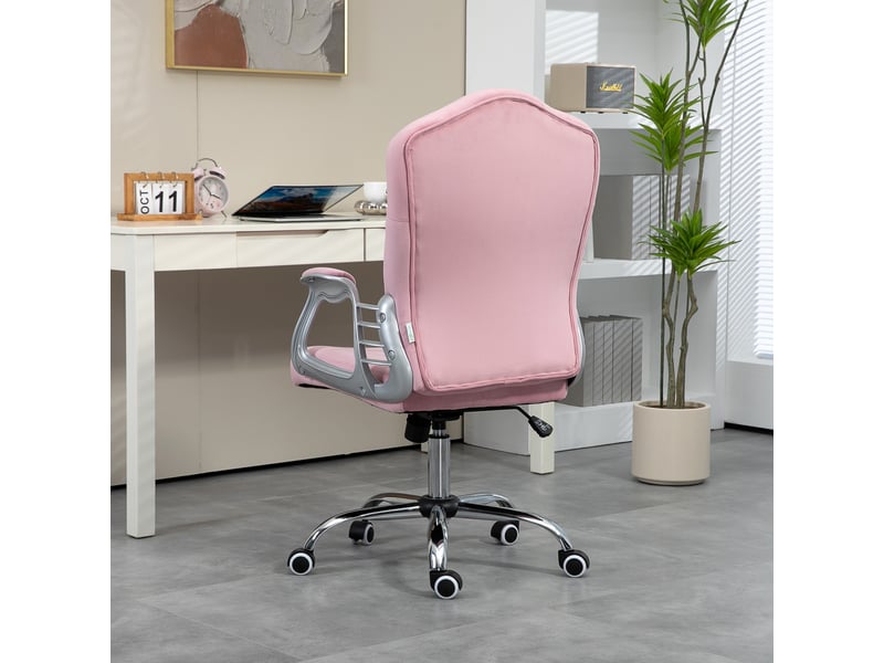 Chaise de bureau ergonomique 61 x 61 x 104-114 cm - capitonnage strass & tissu velours - hauteur réglable & fonction basculante - rose - Conforama E