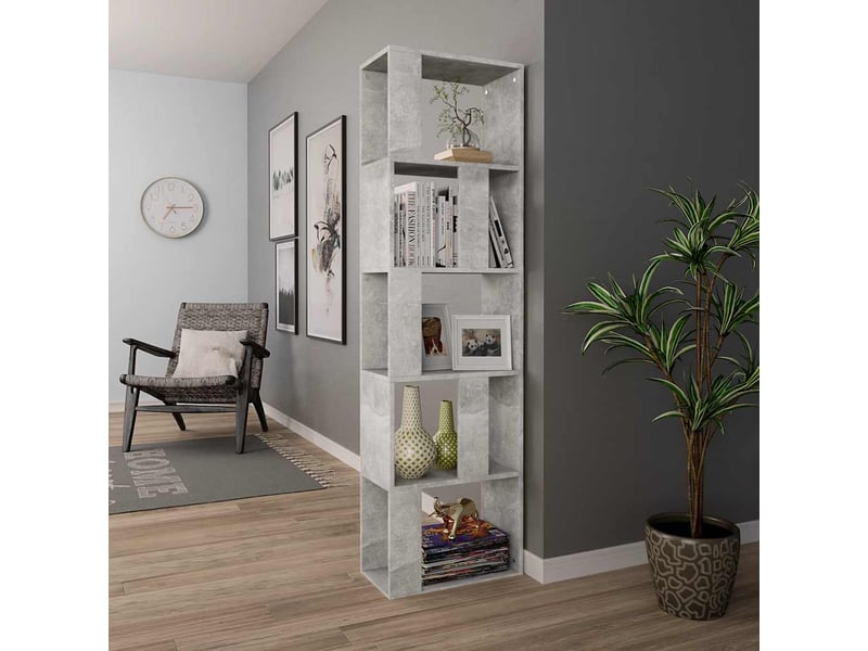  Bibliothèque, séparateur de pièce gris béton bois d’ingénierie  - Conforama D