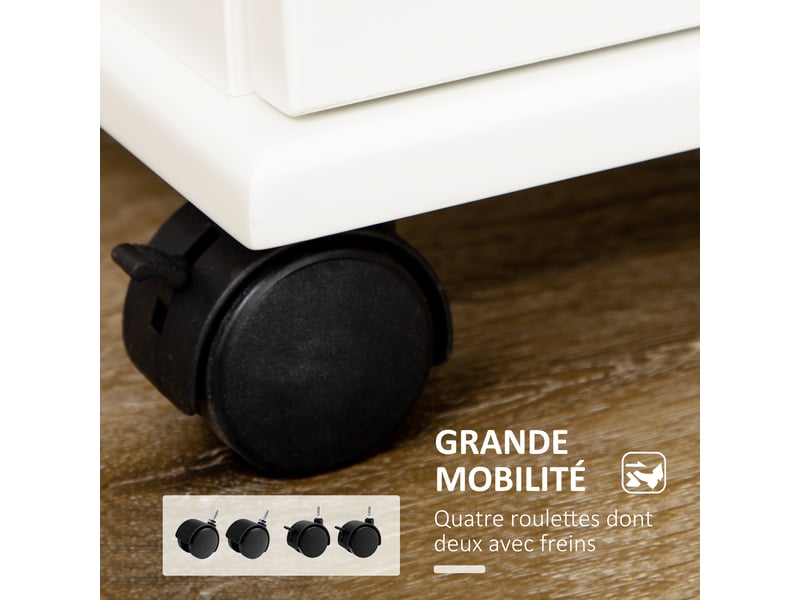 Desserte de cuisine à roulettes multi-rangements 1 tiroir 1 placard 1 portes-torchons blanc et plateau en bois - Conforama W