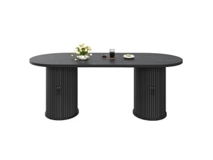 Table à manger extensible, 150 à 190 cm, rectangulaire, mdf, noir, piètement en métal stable, rangement fonctionnel