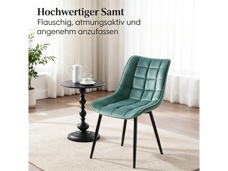 Lot de 2 chaises de salle à manger,46x39x85,5 cm,velours,bleu canard - Conforama E