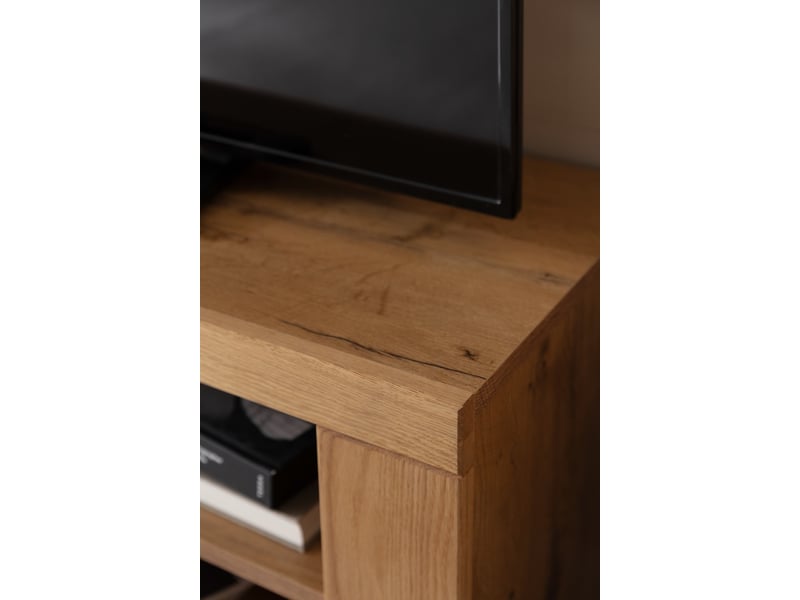  Meuble tv 1 porte et 2 niches ouvertes coloris chêne massif huilé - longueur 122 x hauteur 52 x profondeur 54 cm  - Conforama C