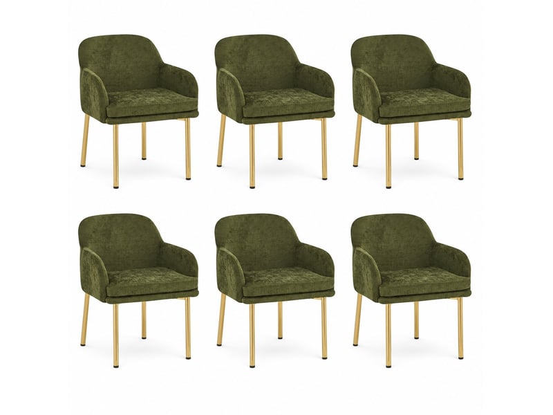  Lot de 6 chaises de salle à manger 61x59x78,5 cm, accoudoirs, dossier ergonomique, tissu polyester, fer, vert  - Conforama A
