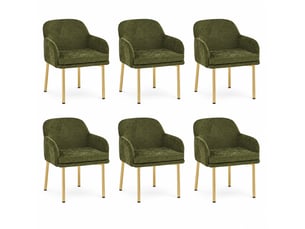 Lot de 6 chaises de salle à manger 61x59x78,5 cm, accoudoirs, dossier ergonomique, tissu polyester, fer, vert