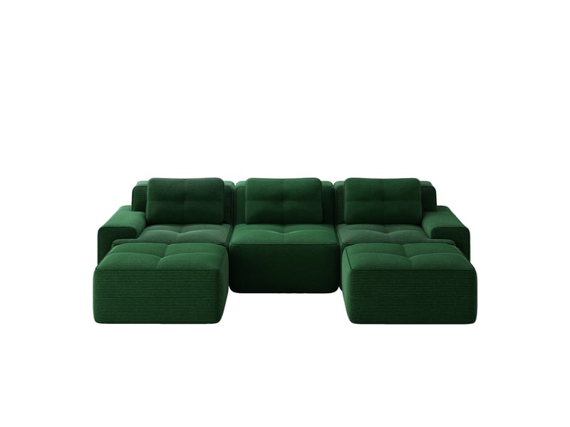  Canapé modulable en u 3 places en velours côtelé vert, sans montage, pour un salon convivial et confortable  - Conforama A