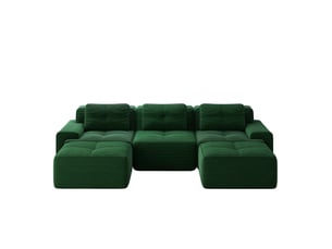 Canapé modulable en u 3 places en velours côtelé vert, sans montage, pour un salon convivial et confortable