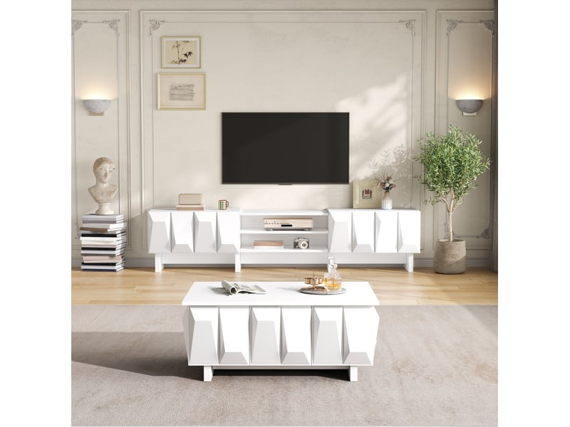 Ensemble meuble tv 180x34x44,5 cm et table basse, panneaux de particules blancs - Conforama W