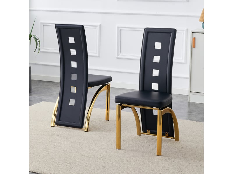 Lot de 2 chaises de salle à manger noires et dorées en métal et pu, 43 x 49 x 102,5 cm - Conforama D