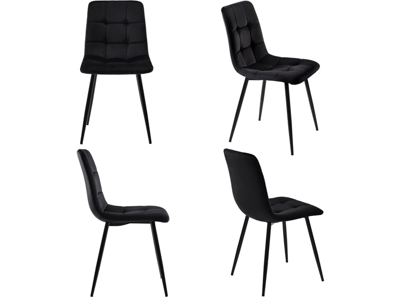  Lot de 4 chaises de salle à manger - 46x44x86cm - assise rembourrée velours avec pieds en métal ergonomique moderne - noir  - Conforama A