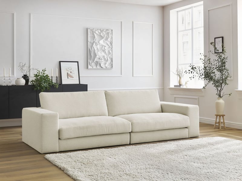  Bobochic canapé droit fixe 3 places leonard velours côtelé beige LEONARD - Conforama C
