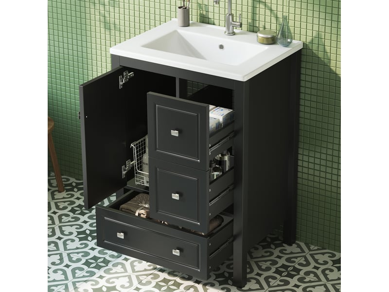 Meuble sous vasque 62x47x90 cm 1 porte 3 tiroirs mdf noir - Conforama C