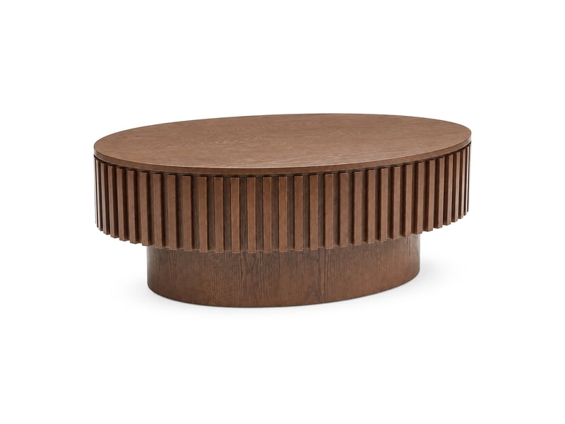  Table basse ovale 98x60x35 cm avec rangement caché coloris noyer  - Conforama A
