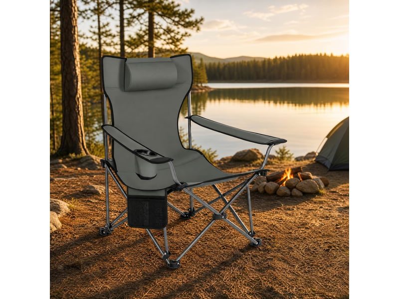 Fauteuil de camping pliant gris avec repose-pieds extensible, dossier réglable et sac de transport inclus  - Conforama B