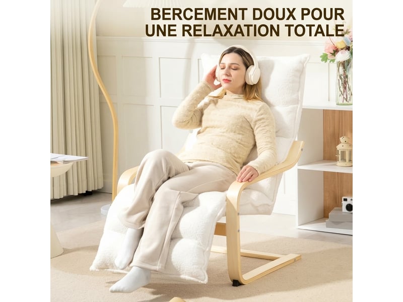  Fauteuil relax blanc en polaire sherpa avec repose-pieds réglable  - Conforama W