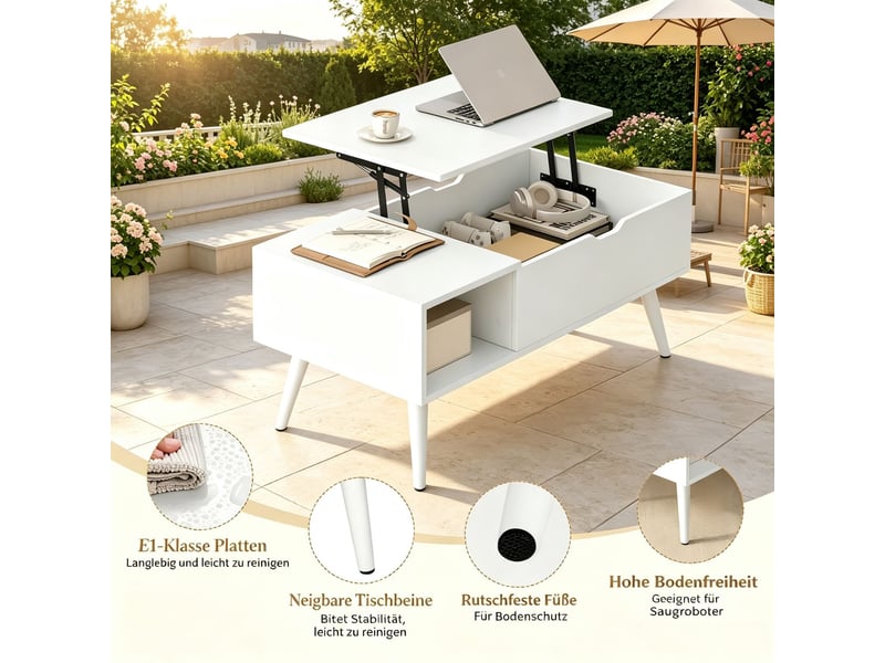  Table basse relevable rangement spacieux table basse avec rangement table multifonctionnelle plateau réglable en hauteur usage en table à manger surface de travail temporaire une table incluse  - Conforama D