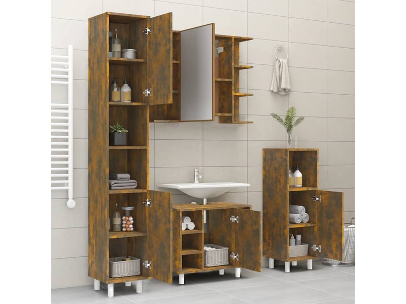  Amoire de salle de bain, meuble de rangement chêne fumé 30x30x179 cm bois d'ingénierie  - Conforama D