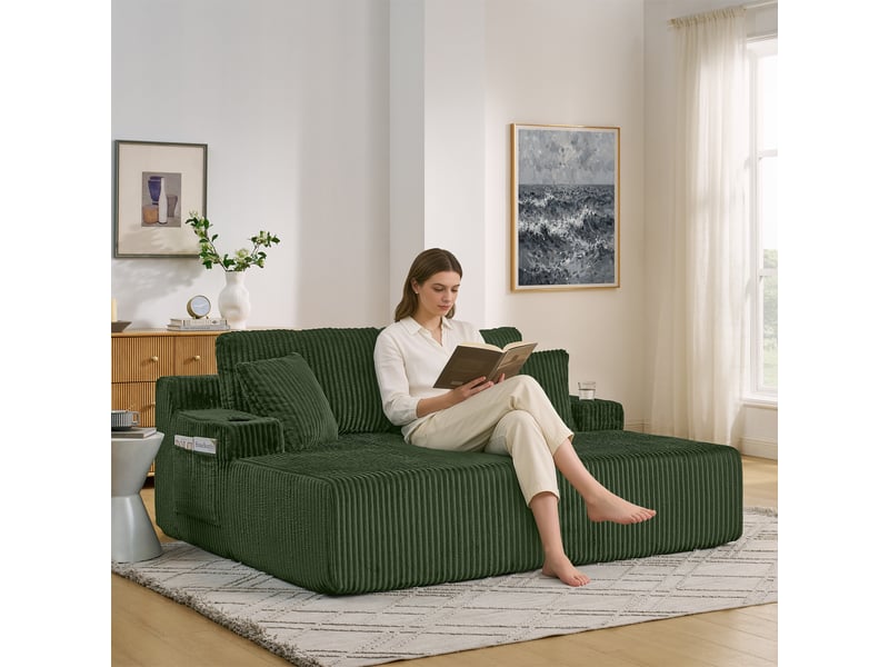  Canapé convertible, canapé-lit – poches latérales, vert, porte-gobelets, 2 places, en velours tricoté  - Conforama C