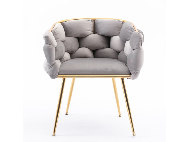  Lot de 2 fauteuils d'appoint modernes en velours gris, accoudoirs, pieds métalliques dorés  - Conforama D