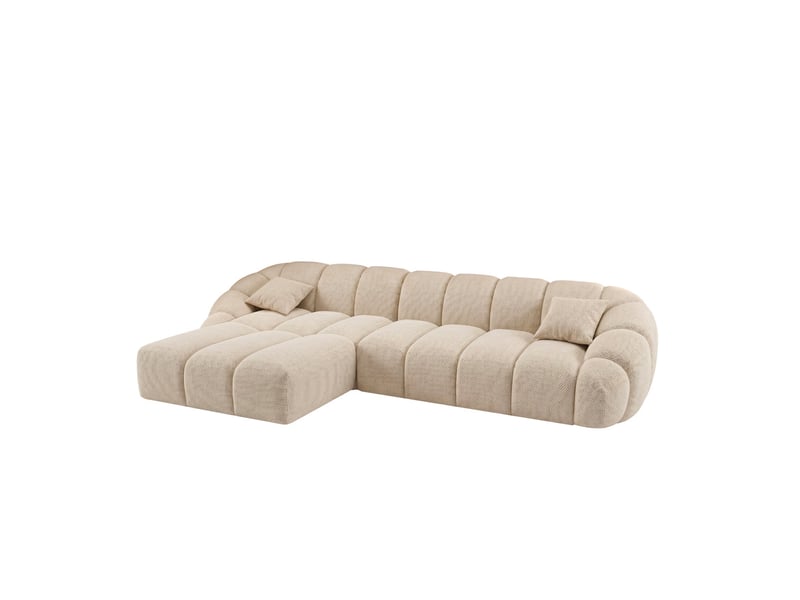  Canapé bulle angle gauche en tissu chenille et bois renforcé beige - serena - morphea  - Conforama A