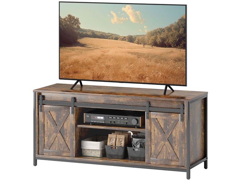  Meuble tv 2 portes coulissantes 6 niches marron et noir 120 x 40 x 54 cm  - Conforama B