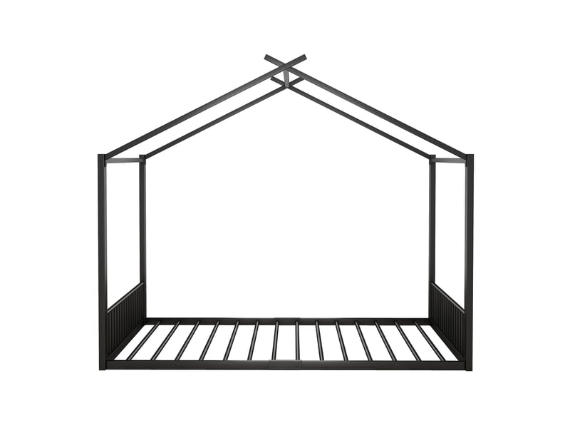  Lit cabane 140x200 cm, lit enfant en forme de maison avec sommier métal, noir, sans matelas  - Conforama D