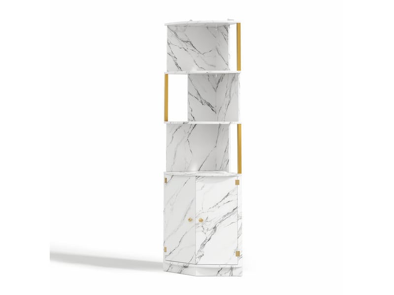  Buffet haut d'angle 38x38x180 cm – blanc – led, prises, 2 portes et rangement gain de place en mdf  - Conforama D