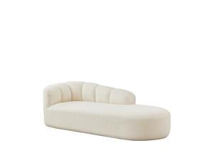 Méridienne en chenille avec dossier ondulé et assise rembourrée, sans accoudoirs, design moderne beige
