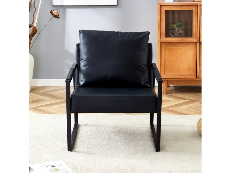  Fauteuil de lecture noir en simili cuir et métal, 68,6 x 75,5 x 75,2 cm  - Conforama E