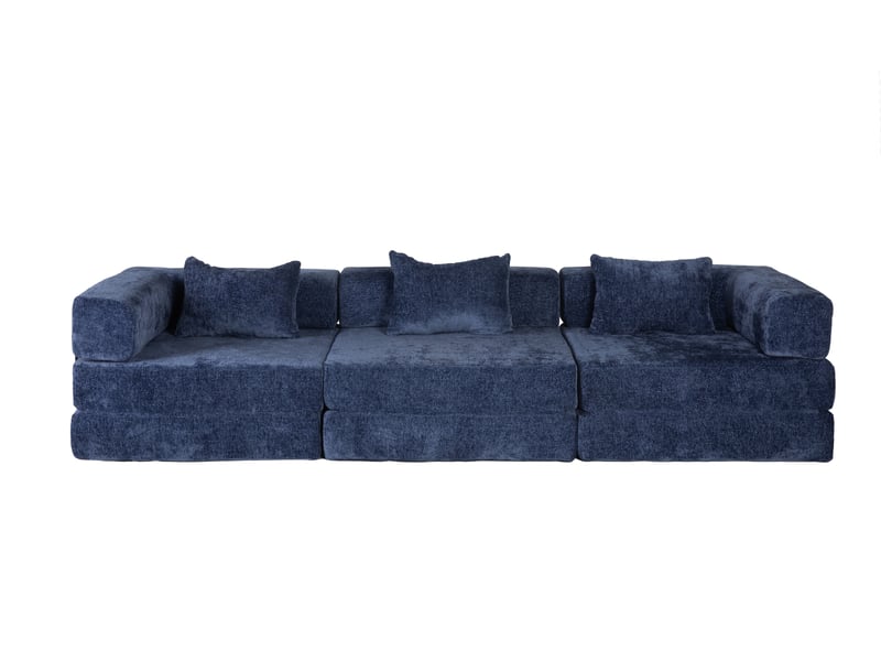  Canapé-lit compressé convertible 3 places, cadre fixe, modulable sans armature, chenille, sans montage, bleu foncé  - Conforama A