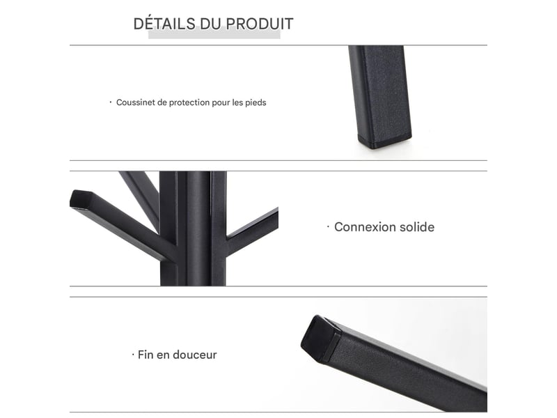  Porte-manteau sur pied avec étagère en métal et mdf noir et marron 45 x 45 x 180 cm  - Conforama E