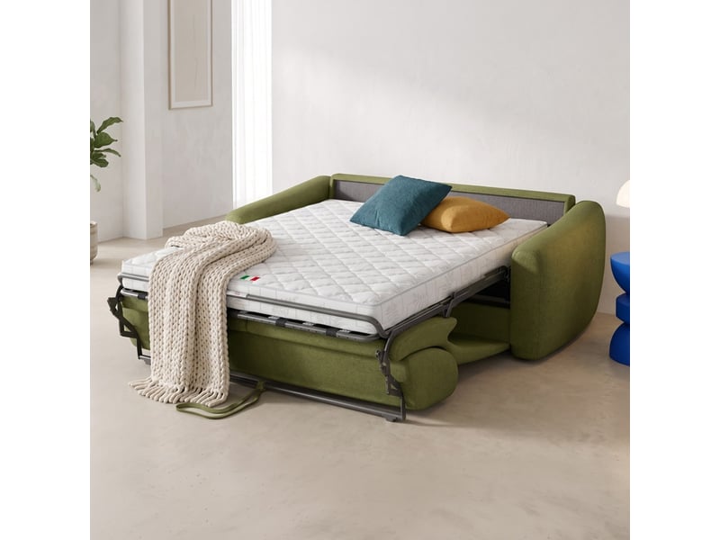  Canapé droit convertible 3 places en tissu chenille vert olive - ouverture express - suzie Suzie - Conforama B