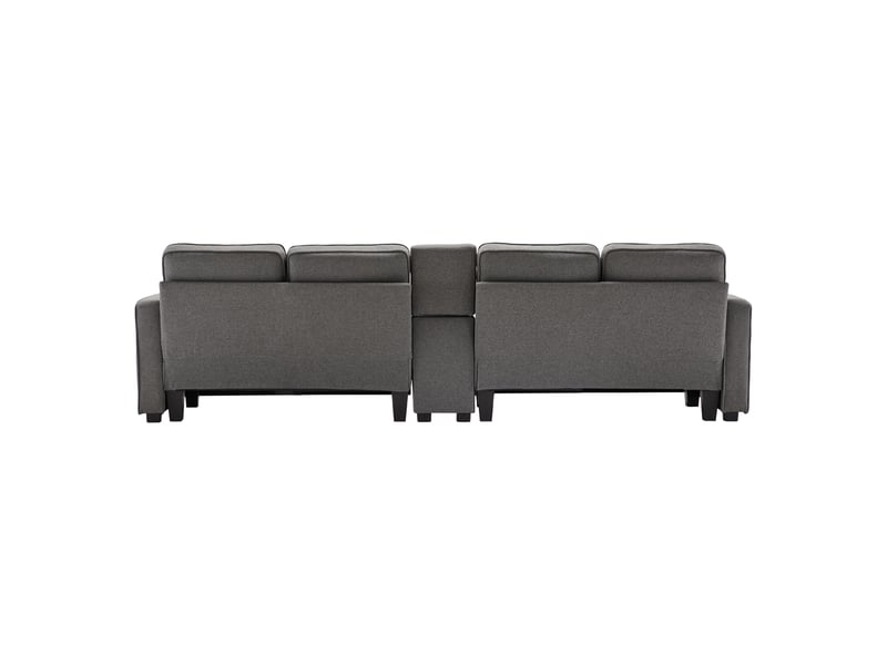  Canapé 4 places tissu effet lin avec console, usb, porte-gobelets et coussins  - Conforama E
