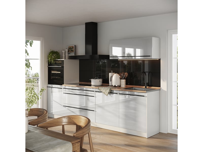  Vicco cuisine, blanc haute brillanceblanc, 280cm plan de travail anthracite  - Conforama C