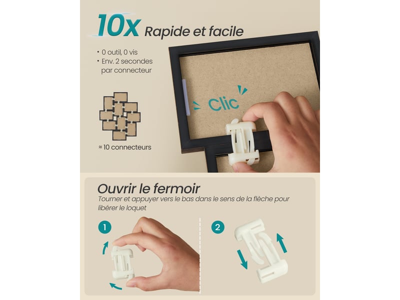  Cadre photo multiple, pêle-mêle mural pour 10 photos, noir  - Conforama C